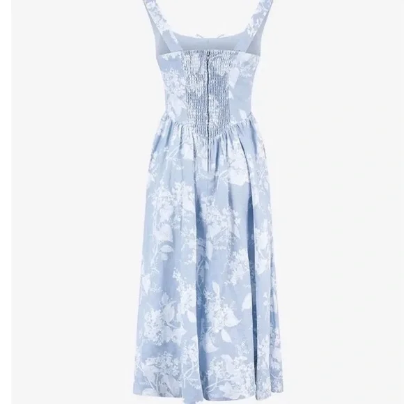 Reformation Balia Linen Dress Angelic Floral Blue Midi NWT Size 12 | retail 278$ - Picture 9 of 11
